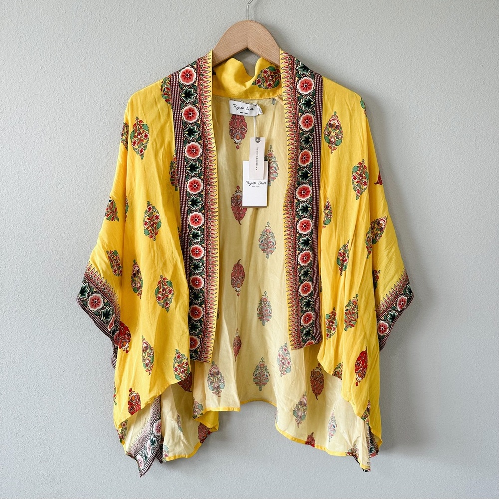 NWT Anthropologie Rujuta Sheth Dahlia Kimono Yellow/Pink/Green Floral One Size
